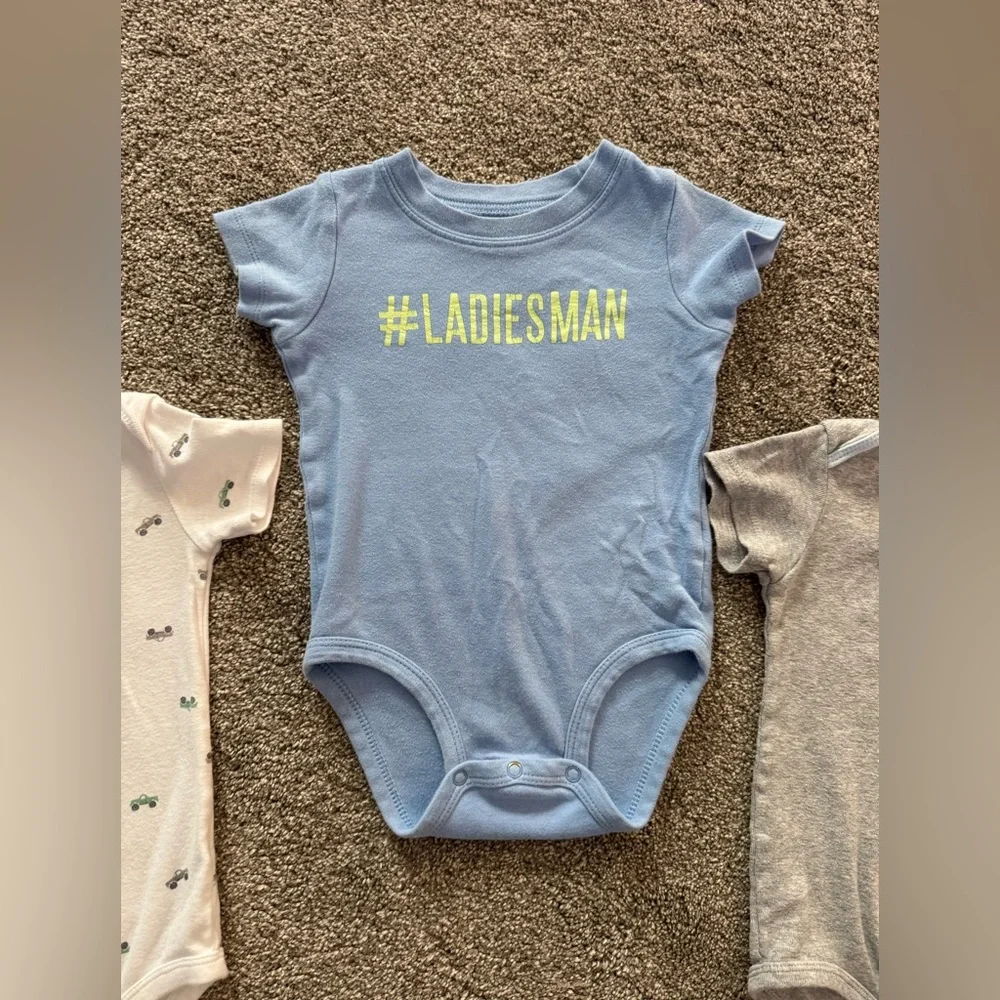 Set of 3 Carter’s Baby Boy onesies 18 months 18m Ladies Man Trucks Elephant